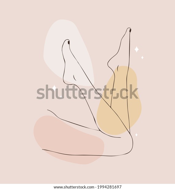 Hair removal.\
Linear female smooth legs. Woman body care. Vector Illustration of\
elegant feet in a trendy minimalist style. Epilation, beauty and\
health concept.