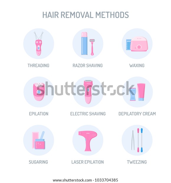 Hair Removal Methods Icons Set Threading Stock Vector Royalty