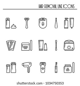 Hair removal methods line icons set. Shaving sugaring laser waxing epilation depilation tweezing