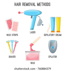 Hair removal methods set of icons on vector illustration