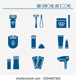 Hair removal methods silhouette icons set. Shaving sugaring laser waxing epilation depilation tweezing