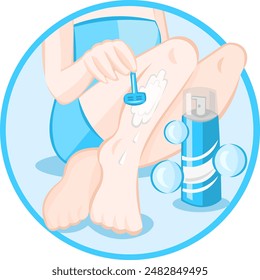 Hair removal with razor blade shaving. Girl removes unwanted hair from her legs with a help of razor blade depilation. Depilation vector collection. No hair Logo