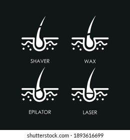 Hair removal with shaving, wax, depilatory cream and epilator vector illustration. Shaving, wax, depilatory  and epilator.