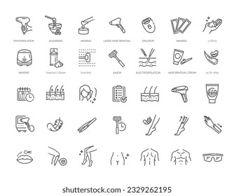 Hair Removal Vector Line Icons. Laser Epilation and Cosmetology.