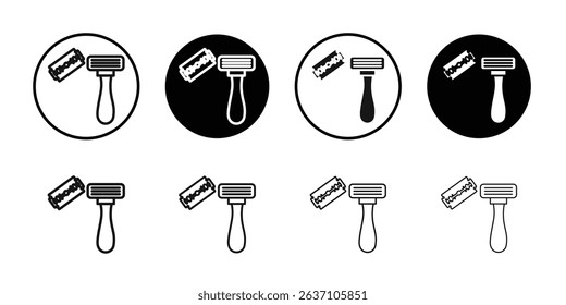 Hair removing razor icon Black line art vector logo set
