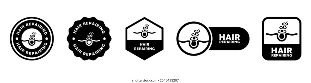 Hair Repairing - vector signs for beauty product labeling.