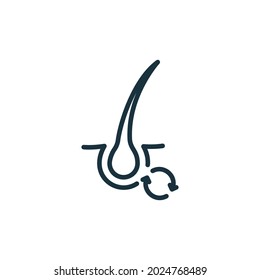 Hair Replacement Concept Line Icon. Follicle and Hair Bulb Restoration Therapy Linear Pictogram. Hair Care Process Outline Icon. Editable Stroke. Isolated Vector Illustration.