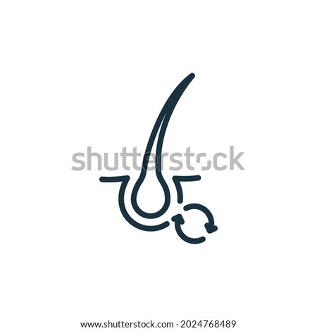 Hair Replacement Concept Line Icon. Follicle and Hair Bulb Restoration Therapy Linear Pictogram. Hair Care Process Outline Icon. Editable Stroke. Isolated Vector Illustration.