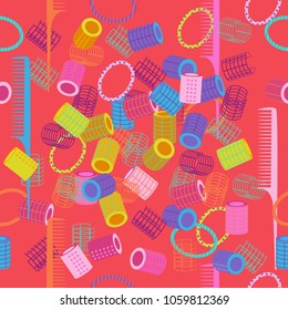 Hair Rollers and combs seamless pattern