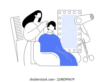 Hair salon abstract concept vector illustration. Hairdressing service, haircut styling, woman beauty salon, professional tools and cosmetic, beautiful hairstyle, elegance abstract metaphor.