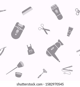 Hair Salon background - Vector seamless pattern solid silhouettes of hairdressing and barber shop for graphic design