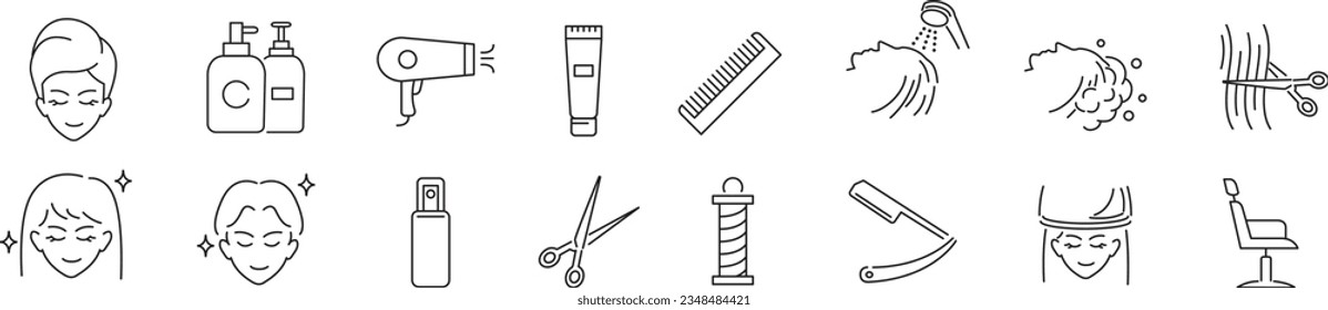 Salón de pelo Secador de barbero conjunto de iconos vector