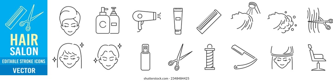 Hair salon Barber cut dryer icon set vector