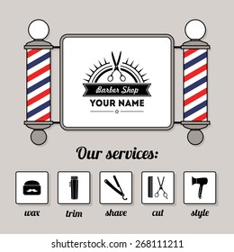 Hair salon barber shop sign and services design template set