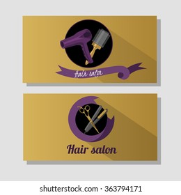 Hair salon business card design concept. Hair salon logo with scissors and 
hairdryer. Vintage, hipster and retro style.