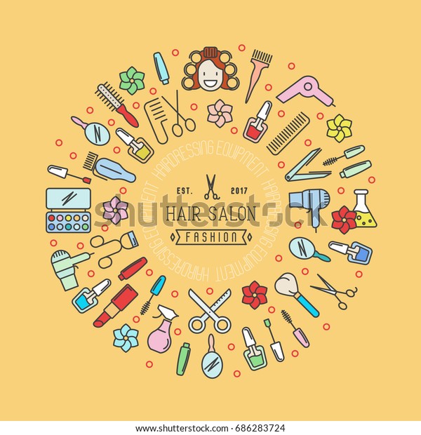 Hair Salon Cartoon Concept Circle Thin Stock Image Download Now