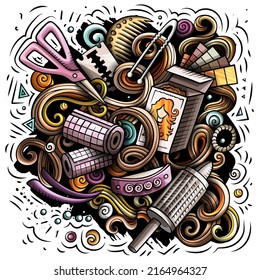 Hair Salon cartoon vector illustration. Colorful detailed composition with lot of Hairstyle objects and symbols. All items are separate