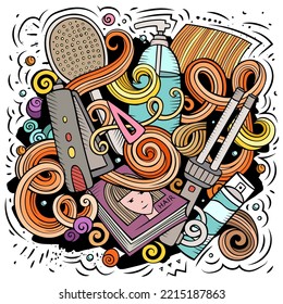 Hair Salon cartoon vector illustration. Colorful detailed composition with lot of Hairstyle objects and symbols. All items are separate