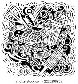 Hair Salon cartoon vector illustration. Sketchy detailed composition with lot of Hairstyle objects and symbols. All items are separate