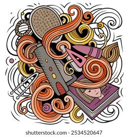 Hair Salon cartoon vector illustration. Colorful detailed composition with lot of Hairstyle objects and symbols. All items are separate