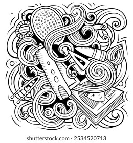 Hair Salon cartoon vector illustration. Sketchy detailed composition with lot of Hairstyle objects and symbols. All items are separate