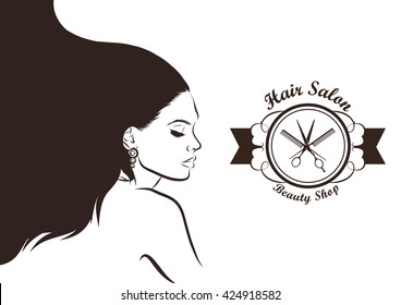 Hair Salon design. Illustration with woman. Vector