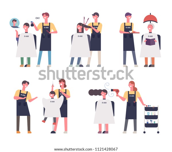 Hair Salon Designers Various Customers Flat Stock Vector Royalty