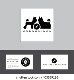 Hair salon for dogs. Dog grooming process . Wash dog with shampoo.  Grooming dog card vector. grooming. groom.