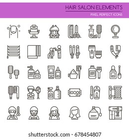 Hair Salon Elements , Thin Line and Pixel Perfect Icons
