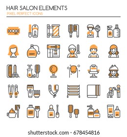 Hair Salon Elements , Thin Line And Pixel Perfect Icons
