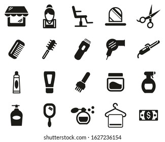 Hair Salon & Hair Salon Equipment Icons Black & White Set Big