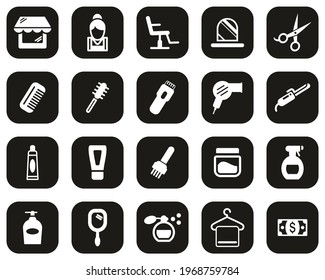 Hair Salon And Hair Salon Equipment Icons White On Black Flat Design Set Big