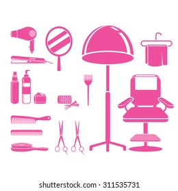 Hair salon equipments set, monochrome, hairdressing, beauty, shop, accessories, objects, icons