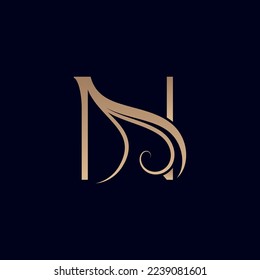 HAIR SALON GOLD BEAUTY WOMEN LOGO LETTER N