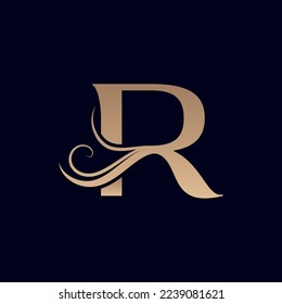 HAIR SALON GOLD BEAUTY WOMEN LOGO LETTER R