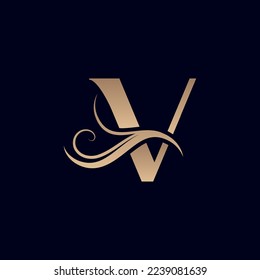 HAIR SALON GOLD BEAUTY WOMEN LOGO LETTER V