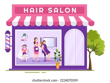 Hair Salon with Hairdresser, Haircut, Haircare and Hairstyle in Beauty Salon or Barber in Flat Cartoon Hand Drawn Templates Illustration