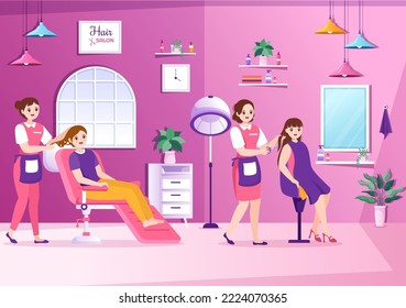 Hair Salon with Hairdresser, Haircut, Haircare and Hairstyle in Beauty Salon or Barber in Flat Cartoon Hand Drawn Templates Illustration