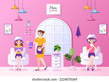 Hair Salon with Hairdresser, Haircut, Haircare and Hairstyle in Beauty Salon or Barber in Flat Cartoon Hand Drawn Templates Illustration