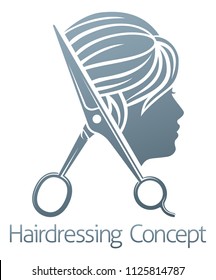 A hair salon hairdresser woman scissors sign symbol concept