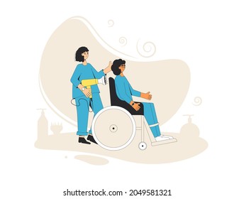 Hair salon. Hairstyle with hairdryer and duffuser nozzle. Vector illustration