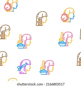 Hair Salon Hairstyle Service Vector Seamless Pattern Color Line Illustration