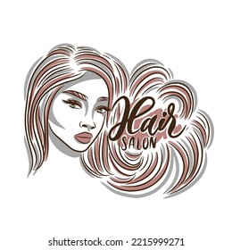 Hair salon, handwritten inscription for a beauty salon, beautiful girl with long hair, fashion, graphics