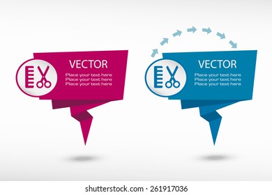 Hair salon icon on origami paper speech bubble or web banner, prints. Vector illustration