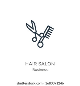 Hair salon icon. Thin linear hair salon outline icon isolated on white background from business collection. Line vector sign, symbol for web and mobile