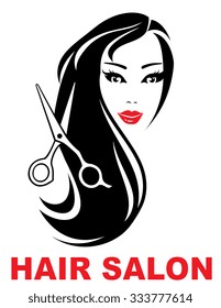 hair salon icon with woman face and long beautiful hair