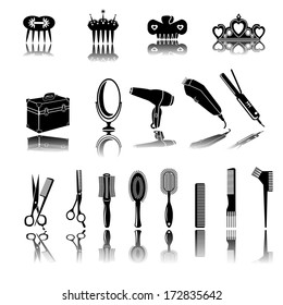 Hair Salon   Icons. Hair Accessories Silhouette Vector