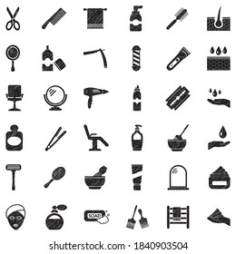 Hair Salon Icons. Black Scribble Design. Vector Illustration.
