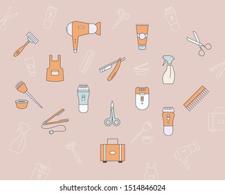 Hair Salon icons set - Vector color symbols and outline of hairdressing and barber shop for the site or interface