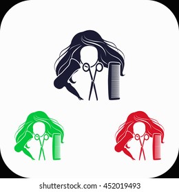 Hair salon Illustration set. Blue, green, red icon.